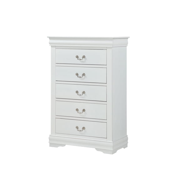 Newboti Furniture 1pc White Finish Five Drawers Louis Philip Chest Solid Wood Contemporary Sleek Ample Storage 03001