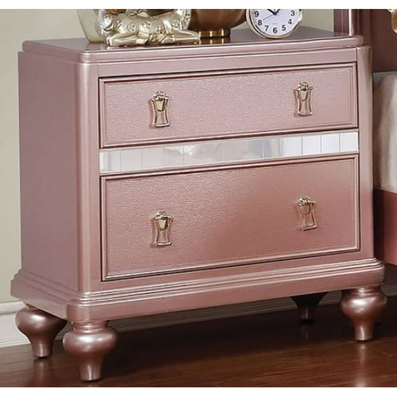 Newboti Furniture 2 Drawers Wooden Nightstand with Mirror Trim, Rose Gold 08243