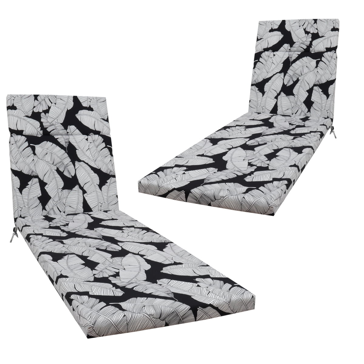 Newboti Furniture 2 Pcs Set Indoor/Outdoor Chaise Lounge Chair Cushion Outdoor Furniture Cushion with Ties, Patio Seat Cushion for Lawn,Pool & Beach,75" x 22.8" x 2" (Black/Leaf) BN.1405
