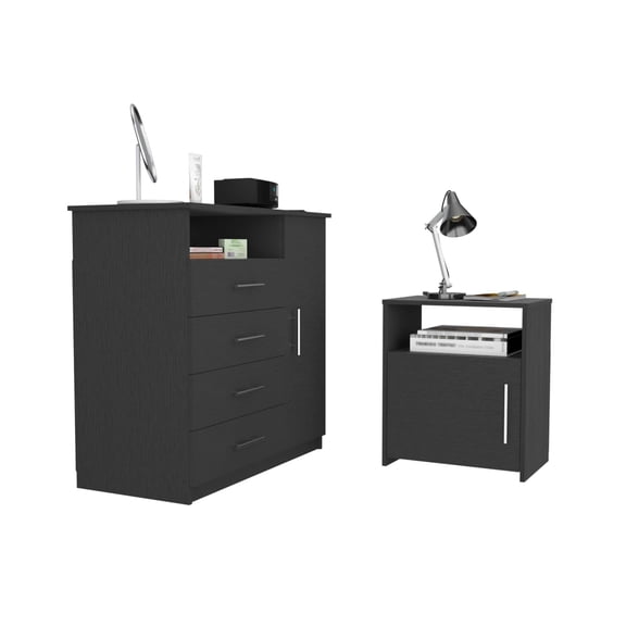 Newboti Furniture 2 Piece Bedroom Set, Rioja 4 Drawer Dresser & Omaha Nightstand, Black 43458