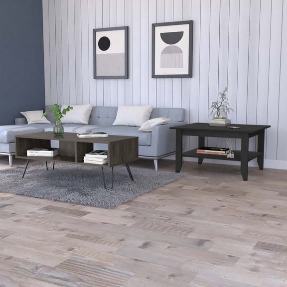 Newboti Furniture 2-Piece Coffee Table Set in Wenge and Charcoal BN.5641