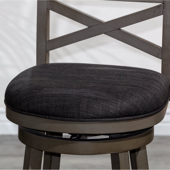 Newboti Furniture 24" Counter Height X-Back Swivel Stool, Weathered Gray Finish, Charcoal Fabric Seat 17794