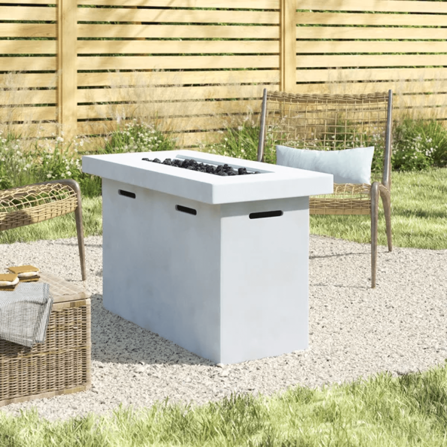 Newboti Furniture 25" H x 42" W Fiber Reinforced Concrete Propane Outdoor Fire Pit Table 09558