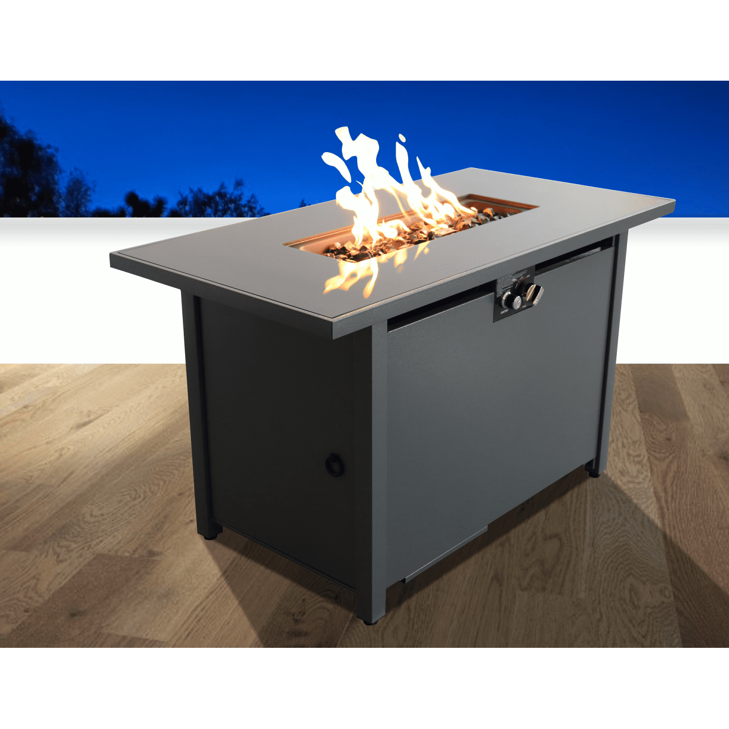 Newboti Furniture 25" H x 42" W Steel Outdoor Fire Pit Table with Lid (Black) 65936