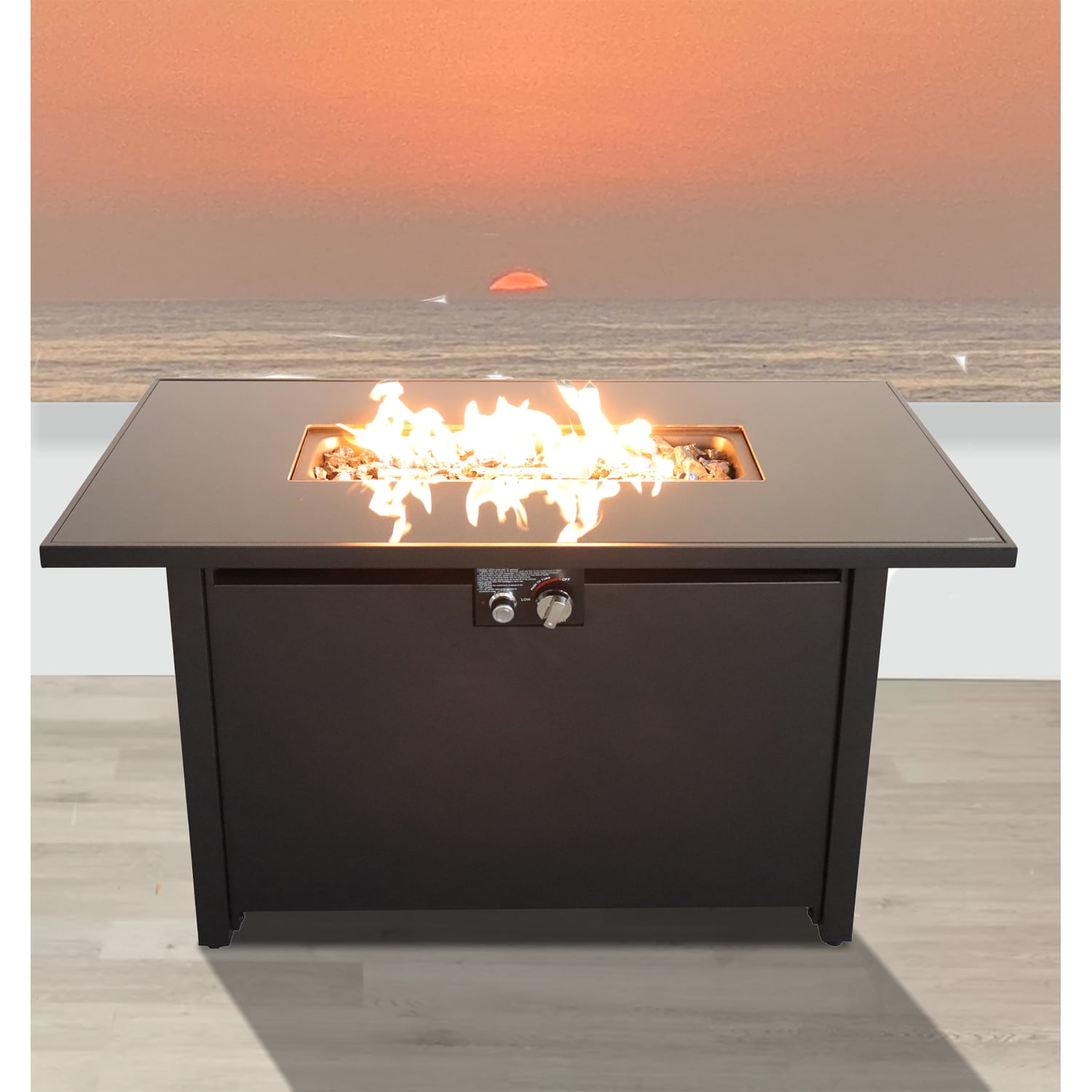 Newboti Furniture 25" H x 42" W Steel Outdoor Fire Pit Table with Lid (Black) 75764