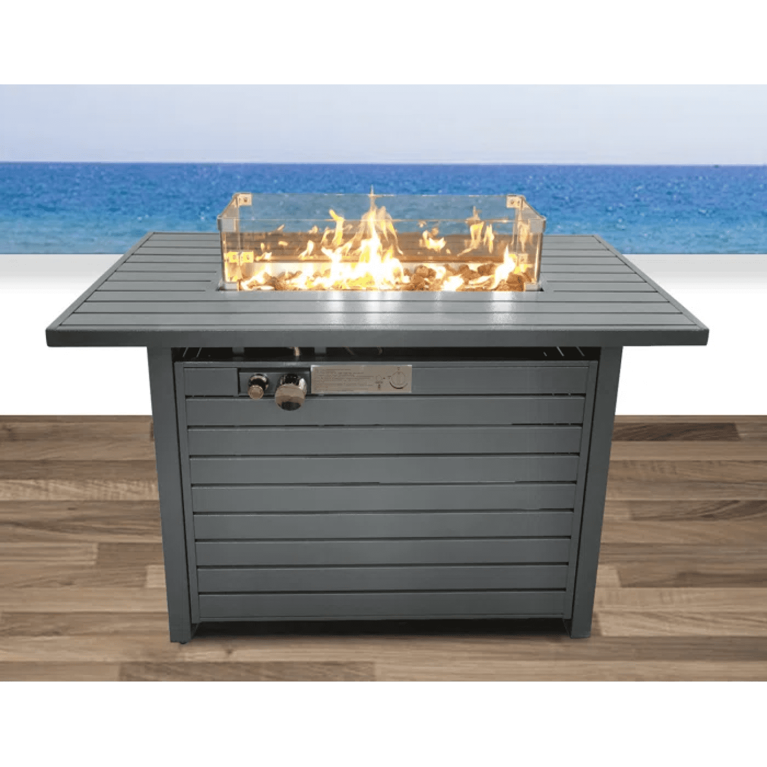 Newboti Furniture 25" H x 42" W Steel Propane Outdoor Fire Pit Table with Lid 66742