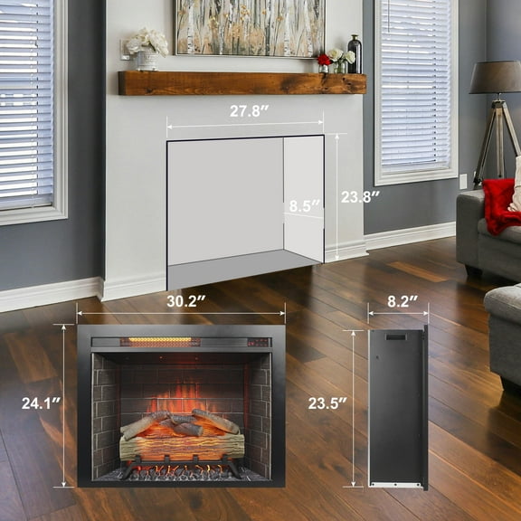 Newboti Furniture 28 inch Infrared Electric Fireplace Insert, Touch Panel Home Decor Heater, Smokeless Firebox With fixed Trim Kit.With Cracking Sound 66917