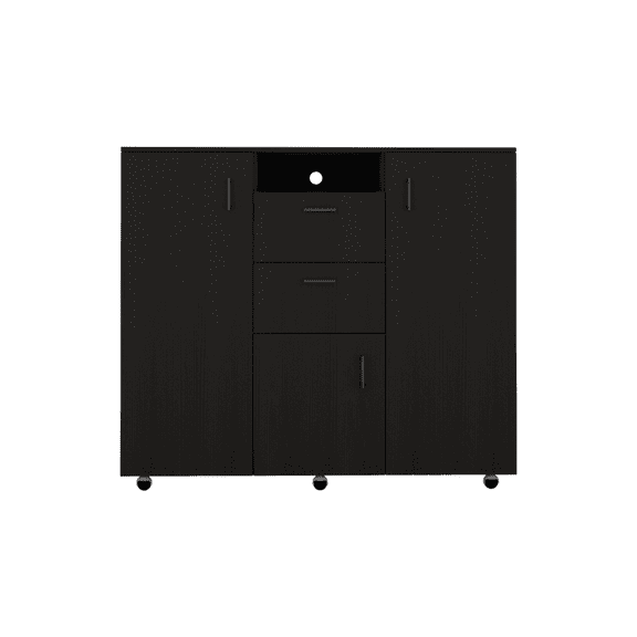 Newboti Furniture 3 Door Cabinet Dresser 48"H, Two Drawers, Four Interior Shelves, Rod, Black 43557