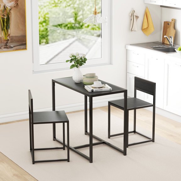 Newboti Furniture 3-Piece Industrial Dining Table Set for 2, Kitchen Table and Chairs, Dining Room Sets for Small Spaces, Black 86487