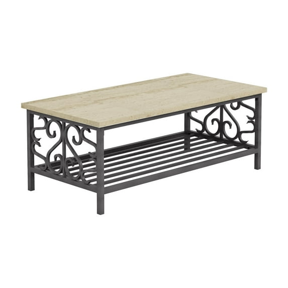 Newboti Furniture 3-Piece Occasional Table Set Coffee Table and 2 End Tables Faux Marble Black Metal Finish Living Room Furniture 02881