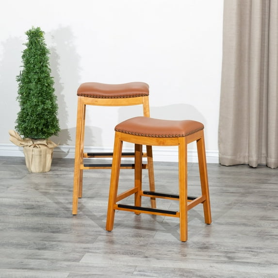 Newboti Furniture 30" Bar Stool, Natural Finish, Saddle Leather Seat 18135
