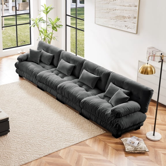 Newboti Furniture 4-Seater Sectional Sofa Modular Deep Seat Sofa Couch , Chenille Sofa Comfy Upholstered Sofa for Living Room, Apartment, Studio, Office,Chenille Gray BN.0669