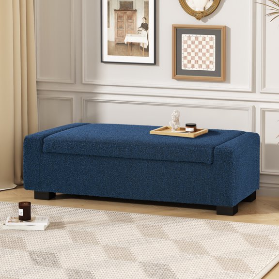 Newboti Furniture 50" Ottoman Bench in Textured Fabric, Rectangular Design with Hinged Lid for Seating, Footrest, and Hidden Storage, Perfect for Living Room, Bedroom, or Entryway BN.2264