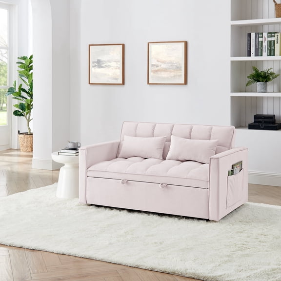 Newboti Furniture 54.33 Inch Versatile Foldable Sofa Bed In 3 Lengths, Modern Sofa Sofa Sofa Velvet Pull-Out Bed, Adjustable Back (Pink) 68616