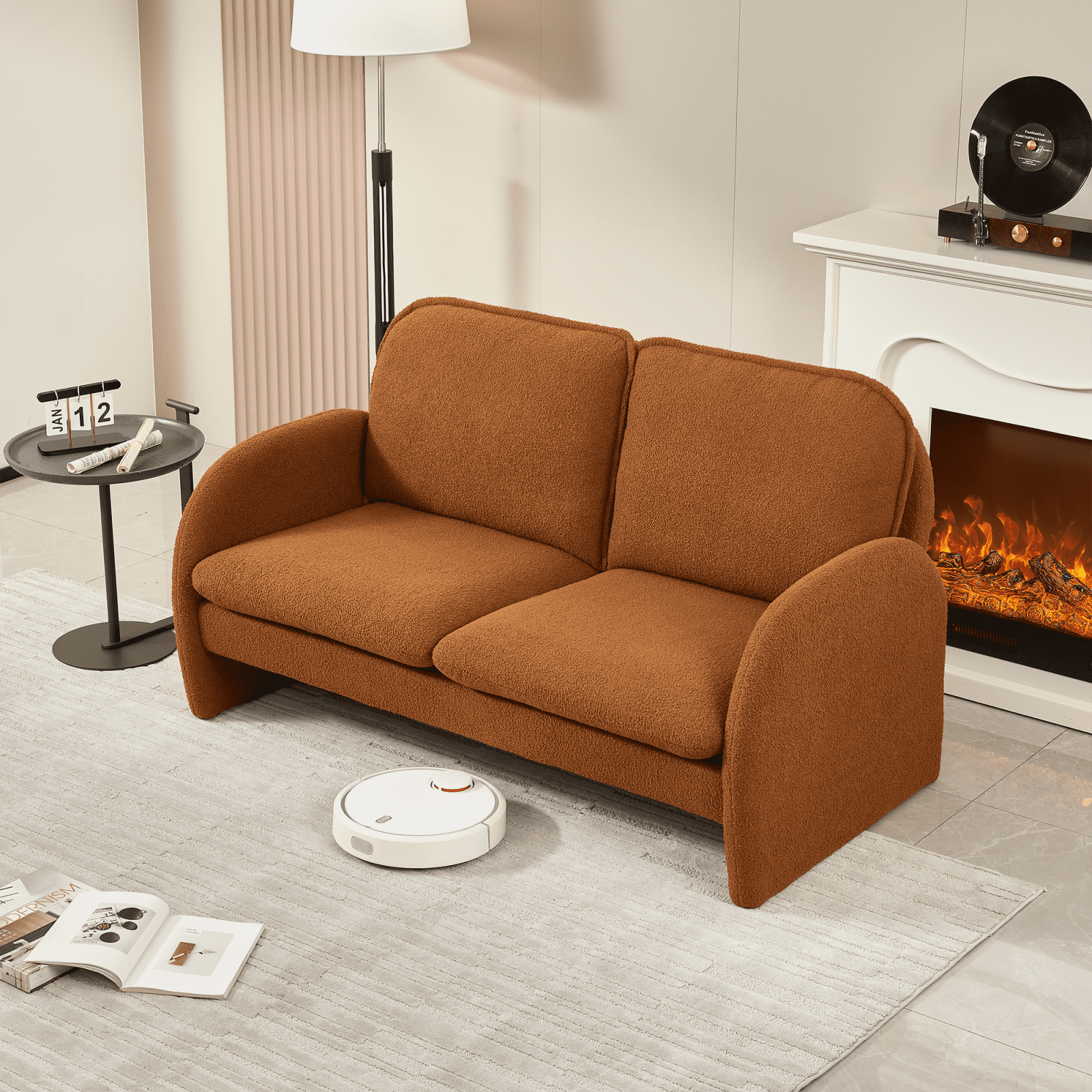 Newboti Furniture 59" Loveseat Sofa Small Couch for Living Room, Sherpa Fabric Upholstered Loveseat Sofa Couch, Small Loveseat Sofa for Apartment, Bedroom 97970