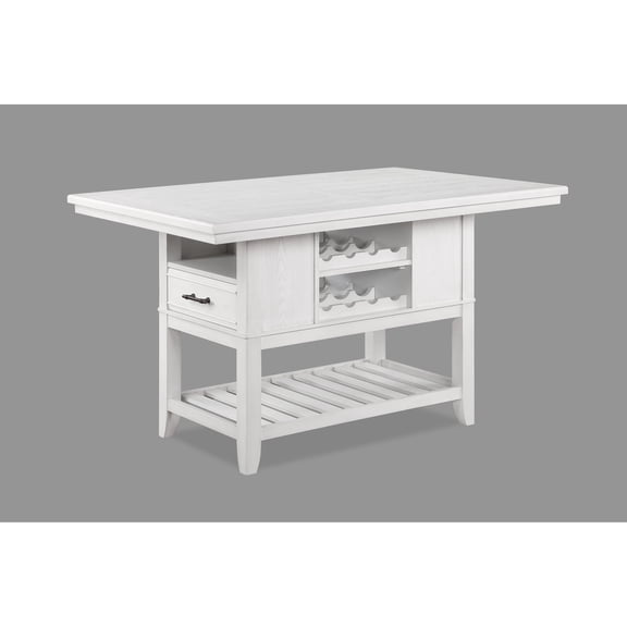 Newboti Furniture 6-Piece Counter Height Dining Set White Rectangular Table Wine Bottle Storage Upholstery Chairs Open Shelf Storage Drawer Wooden Solid Wood Furniture 03179