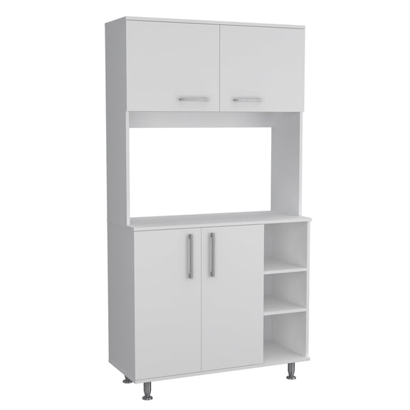 Newboti Furniture 95 Pantry Kit, Four Legs, Double Door Cabinet, Three Shelves -White 72749