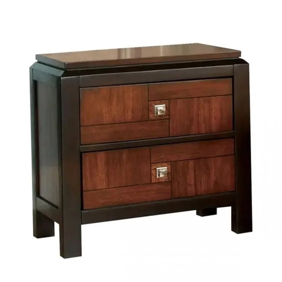 Newboti Furniture Acacia Walnut 1pc Nightstand Only Transitional Solid wood 2-Drawers Square Chrome Knobs Multitone Unique Nightstand 03216