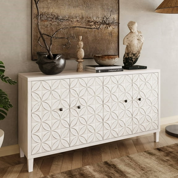 Newboti Furniture Accent Cabinet 4 Door Wooden Cabinet Sideboard Buffet Server Cabinet Storage Cabinet, for Living Room, Entryway, Hallway, Office, Kitchen and Dining Room, White Wash 91596