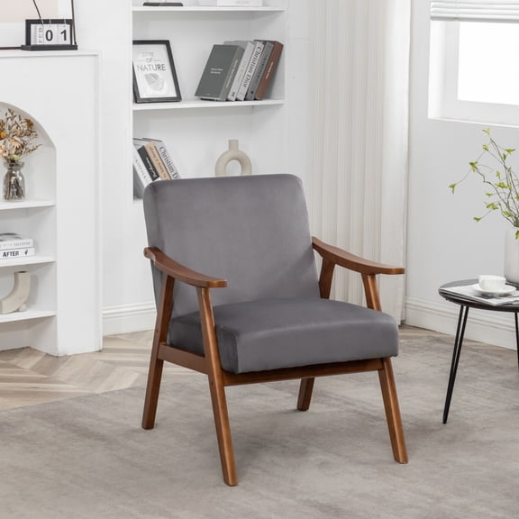 Newboti Furniture Accent Chair with Velvet Upholstery and Solid Wood Frame, Classic Mid-Century Modern Living Room Furniture for Extra Seating, Grey BN.7374