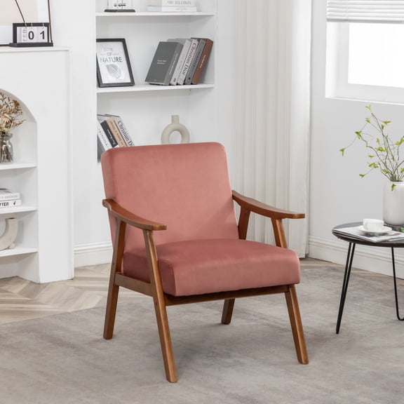 Newboti Furniture Accent Chair with Velvet Upholstery and Solid Wood Frame, Classic Mid-Century Modern Living Room Furniture for Extra Seating, Rose BN.6203