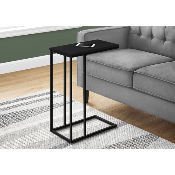 Newboti Furniture Accent Table, C-shaped, End, Side, Snack, Living Room, Bedroom, Black Laminate, Black Metal, Contemporary, Modern BN.7251