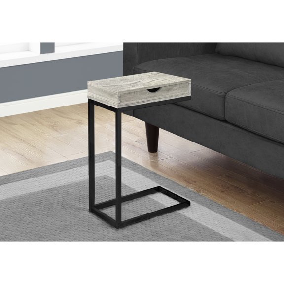 Newboti Furniture Accent Table, C-shaped, End, Side, Snack, Storage Drawer, Living Room, Bedroom, Grey Laminate, Black Metal, Contemporary, Modern BN.6846
