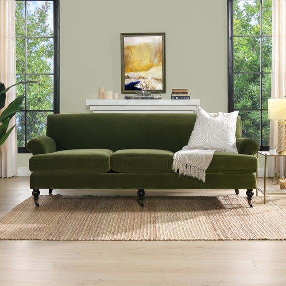 Newboti Furniture Alana Lawson Three-Cushion Tightback Sofa, Olive Green Performance Velvet BN.8265
