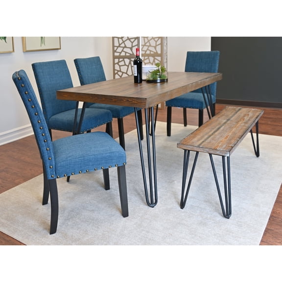 Newboti Furniture Amisos 6-Piece Dining Set, Hairpin Dining Table with 4 Chairs and a Wood Bench, 3 Color Options 74193