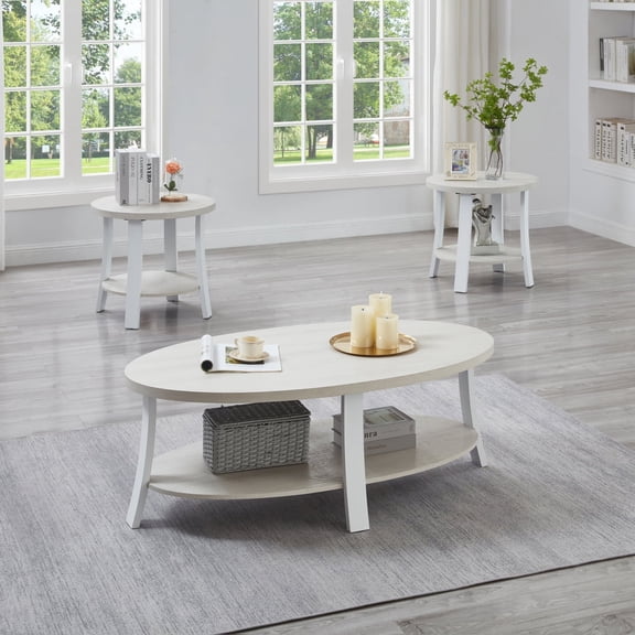 Newboti Furniture Anze Contemporary Oval Wood Shelf 3-Piece Coffee Table Set BN.9808