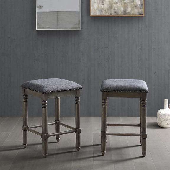 Newboti Furniture Arnhem Wood Upholstered Swivel Counter Height Stool, Set of 2, Grey BN.6601