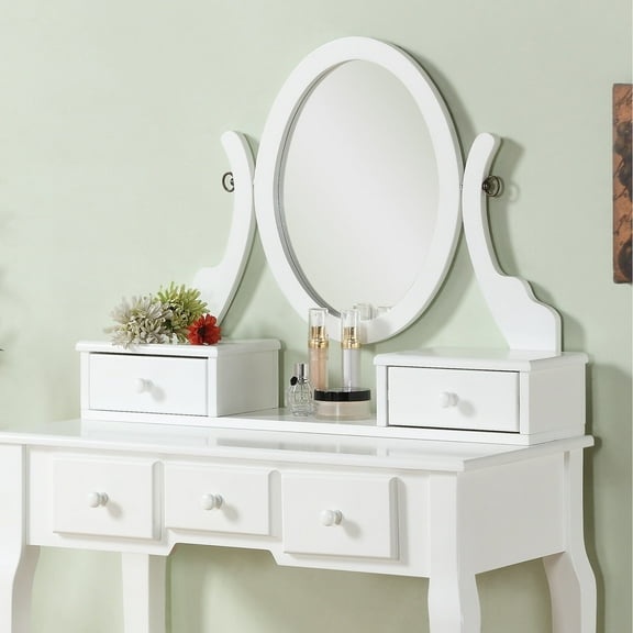 Newboti Furniture Ashley Wood Make-Up Vanity Table and Stool Set, White 74698