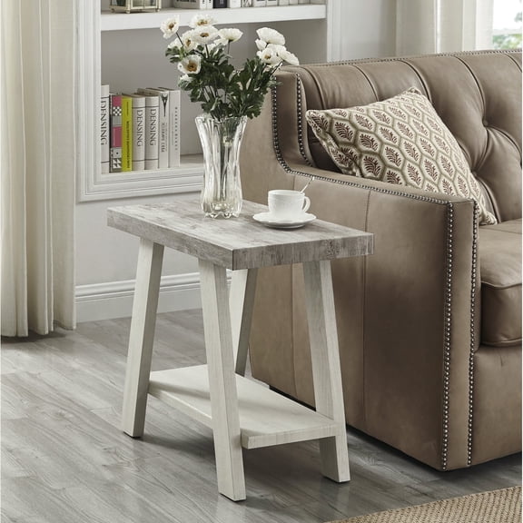 Newboti Furniture Athens Contemporary Two-Tone Wood Shelf Side Table in Weathered Gray and Beige BN.8089