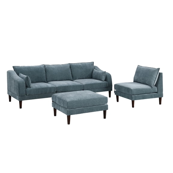 Newboti Furniture Beautiful 5pcs Modular Sectional Set 2x One Arm Chairs 2x Armless Chair 1x Ottoman Living Room Furniture Mineral Color Morgan Fabric 01488