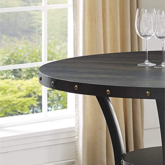 Newboti Furniture Biony Dining Collection Espresso Wood Counter Height Nailhead Round Dining Table 74995
