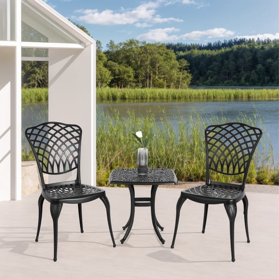 Newboti Furniture Bistro Set 3 Piece Rustproof Cast Aluminum Patio Furniture Sets 2 Chairs and 1 Round Table Outdoor, Garden, Patio, Balcony, black BN.6132