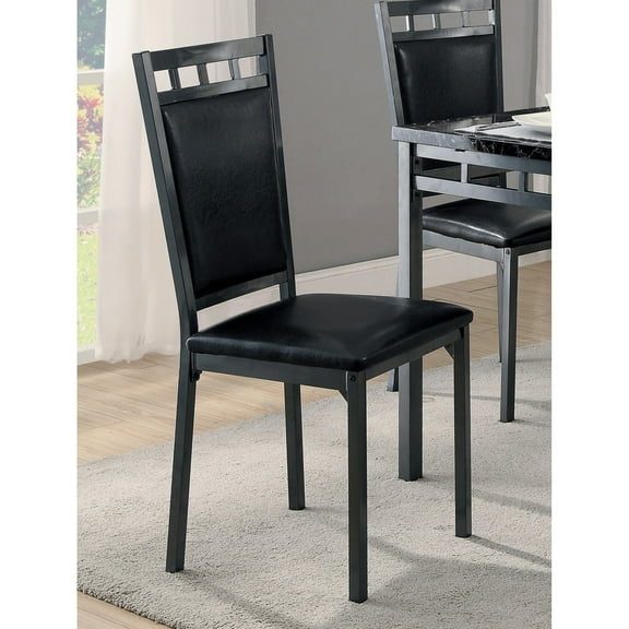 Newboti Furniture Black Finish 5pc Dinette Set Faux Marble Top Table and 4x Side Chairs Faux Leather Upholstered Metal Frame Casual Dining Room Furniture 03841