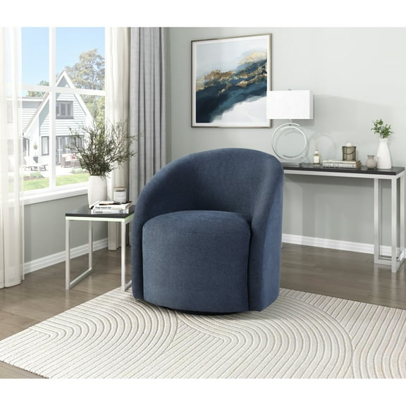Newboti Furniture Blue Boucle Swivel Barrel Chair 1pc Solid Wood Durable Contemporary Living Room Furniture Luxurious Accent Seating 22166