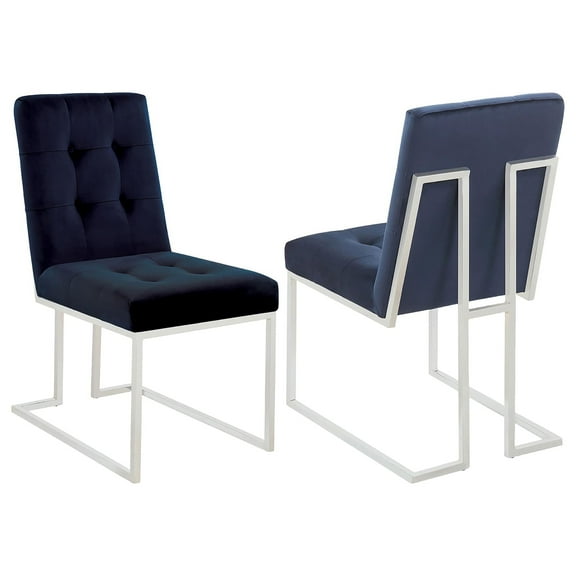 Newboti Furniture Blue and Chrome Tufted Back Dining Chair (Set of 2) 23047