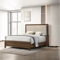 thumbnail image 1 of Newboti Furniture Brown Cherry Finish Fabric Upholstered Headboard Tufted Nailhead Trim Queen Size Panel Bed Beautiful Wooden Bedroom Furniture NO.80227, 1 of 6