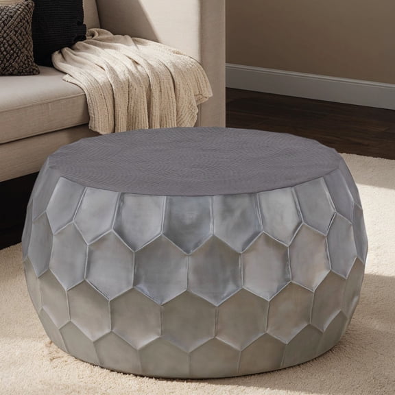 Newboti Furniture CT101 Modern Contemporary Round Aluminum material 32" Coffee Table, Farmhouse Table with Glossy Diamond-Patterned Base Antique Silver BN.2136