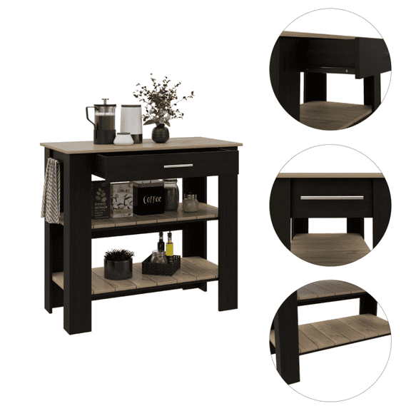 Newboti Furniture Cala Kitchen Island 40, Two Shelves, One Drawer, Four Legs -Black / Light Oak 31165
