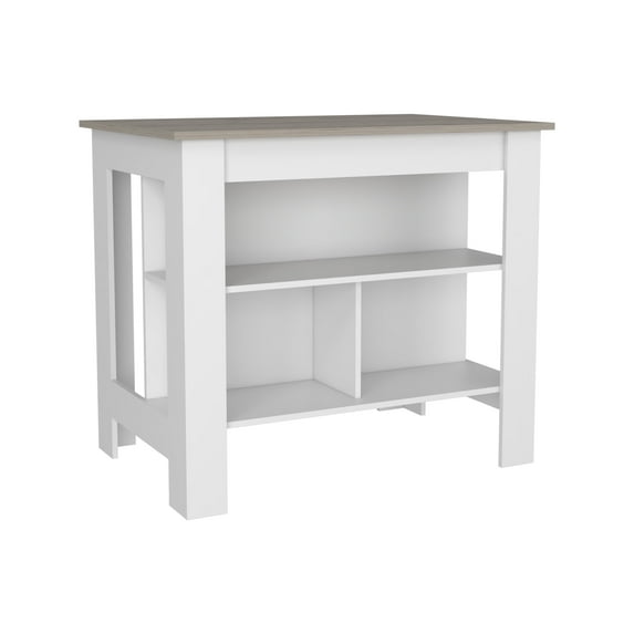 Newboti Furniture Cala Kitchen Island Antibacterial, Three Shelves, Four Legs -Light Gray / White 12937