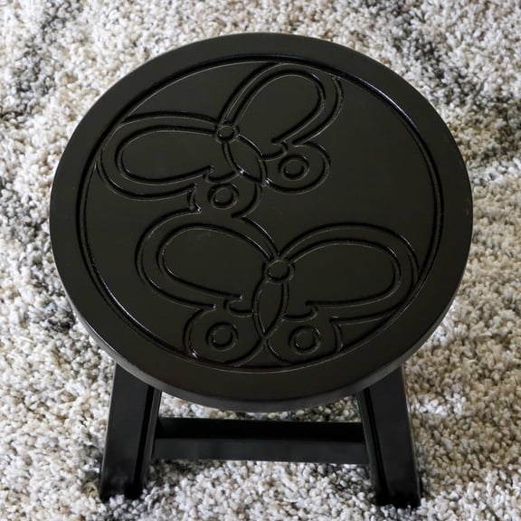 Newboti Furniture Carved Wooden Step Stool, Butterflies, Espresso 18265