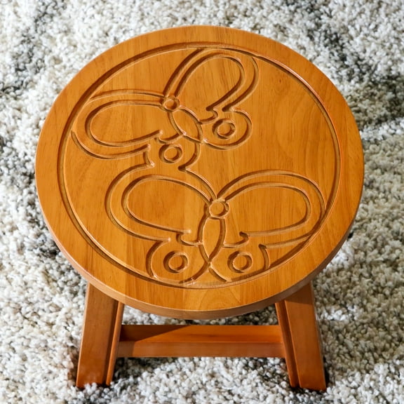 Newboti Furniture Carved Wooden Step Stool, Butterflies, Natural 18272
