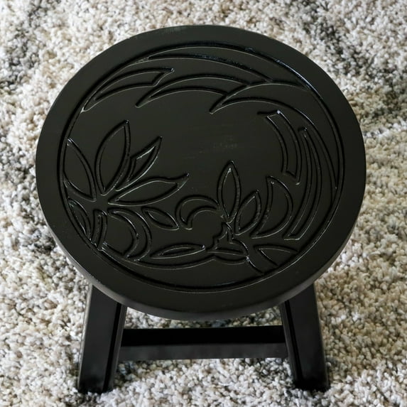 Newboti Furniture Carved Wooden Step Stool, Floral, Espresso 18302