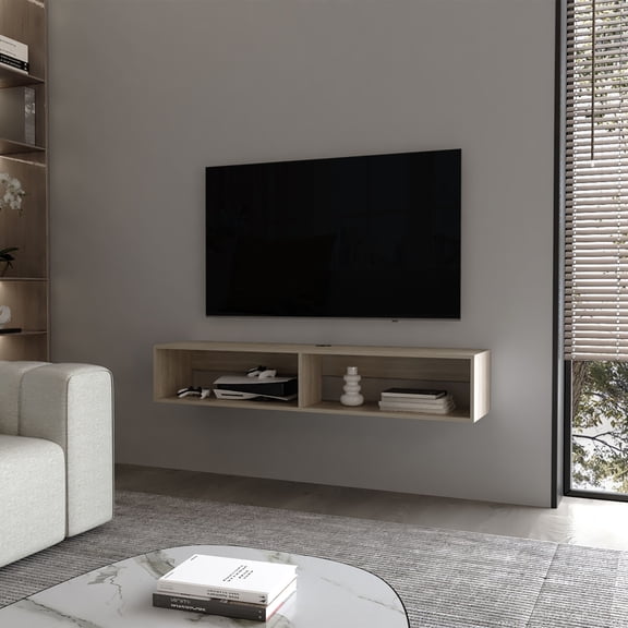 Newboti Furniture Central Floating media rack in melamine with two shelves,white oak BN.7892