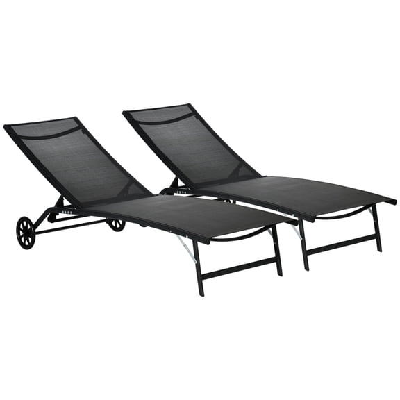 Newboti Furniture Chaise Lounge Outdoor, 2 Piece Lounge Chair with Wheels, Tanning Chair with 5 Adjustable Positions for Patio, Beach, Yard, Pool, Black BN.8709