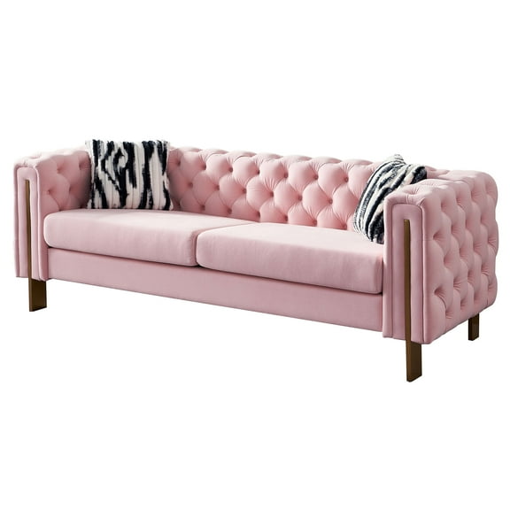 Newboti Furniture Chesterfield Modern Tufted Velvet Living Room Sofa, 84.25"W Couch,Pink 15117
