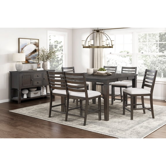 Newboti Furniture Classic 6pc Counter Height Dining Set Dark Espresso Finish Extendable Table Bench Chairs Upholstered Seat Wooden Dining Furniture BN.6642